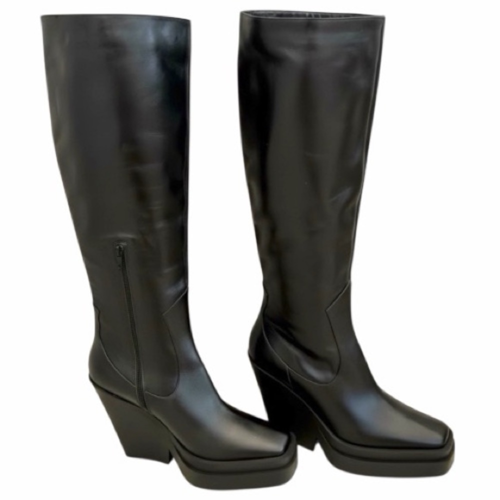 GIA BORGHINI Gia 14 Women’s Leather Knee High Wedge Platform Black Boots Size 11